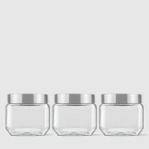 Kit com 3 Potes Quadrados Collection 800ml Inox Escovado Invicta Kit com 3 Potes Quadrados Collection 800ml Inox Escovado Invicta