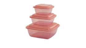 Kit com 3 Potes Quadrados em Plástico Rose ( 32722 )