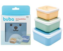 Kit Com 3 Potinhos Plásticos Hora do Lanche Gumy Azul - 3 Tamanhos - Azul Amarelo e Verde - Livre de BPA - Buba