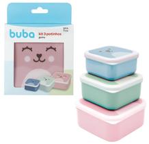 Kit Com 3 Potinhos Plásticos Hora do Lanche Gumy Rosa - 3 Tamanhos - Rosa Azul e Verde - Livre de BPA - Buba