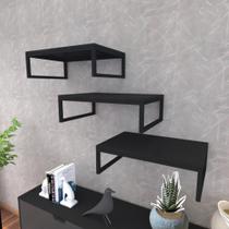 Kit com 3 Prateleira industrial suspensa parede nicho preta cozinha escritorio sala quarto infantil