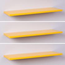 Kit com 3 Prateleiras 40cm x 20 cm Amarelas com Fixação Suporte Invisível
