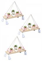 kit com 3 Prateleiras de Madeira MDF de Parede com Cordão kit com 3 Prateleiras de Madeira MDF de Parede com Cordão