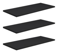 Kit com 3 Prateleiras MDF 55x15 Preta com suportes e Parafusos. Kit com 3 Prateleiras MDF 55x15 Preta com suportes e Parafusos.