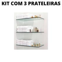 kit com 3 prateleiras para banheiro Vidro incolor TEMPERADO 40X15x5mm espessura suporte fenda