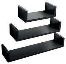 Kit com 3 Prateleiras Preta U Mdf 50x15cm Nicho Livros Revista