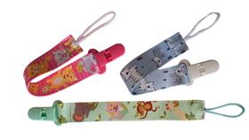 kit com 3 Prendedores de Chupeta serve p/ Mam Nuk Avent e outros