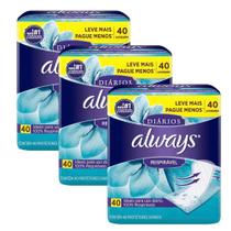 Kit com 3 Protetor Diário Always Respirável Leve Mais Pague Menos 40 Unidades Kit com 3 Protetor Diário Always Respirável Leve Mais Pague Menos 40 Unidades