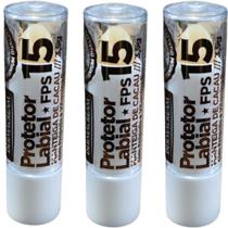 Kit Com 3 Protetor Labial e Solar Fps 15 Manteiga de Cacau Com Própolis e Vitamina E