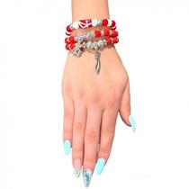 Kit com 3 Pulseiras Ogum Vermelho Cristal e Silicone