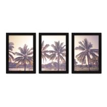 Kit Com 3 Quadros - Coqueiros Folhas Paisagem - 089kq02p Kit Com 3 Quadros - Coqueiros Folhas Paisagem - 089kq02p
