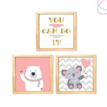 Kit com 3 Quadros Decorativos Infantil - Coala e Urso