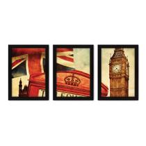 Kit Com 3 Quadros - Londre Big Ben Mundo - 104kq02p