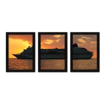 Kit Com 3 Quadros - Mar Navio Paisagem - 184kq02p Kit Com 3 Quadros - Mar Navio Paisagem - 184kq02p