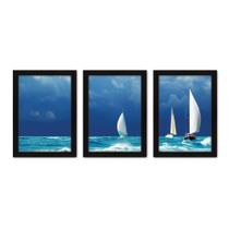 Kit Com 3 Quadros - Mar Veleiros Paisagem - 185kq02p