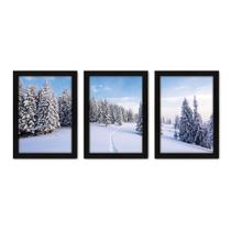 Kit Com 3 Quadros - Montanha Neve Paisagem - 062kq02p