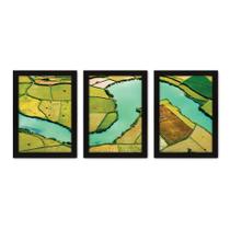 Kit Com 3 Quadros - Plantação Rio Paisagem - 111kq02p