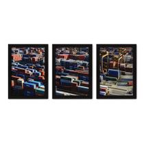 Kit Com 3 Quadros - Porto Containers Paisagem - 137kq02p