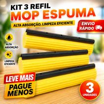 Kit com 3 Refil Para Mop Rodo Mágico Espuma Premium Limpeza Eficiente Qualidade Esfregão Alta Absorção