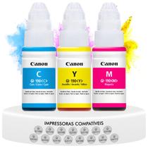 Kit Com 3 Refis de Tinta Colorida Original Canon Compatíveis com Impressoras Gi190 Gi-190 G2100 G3100 G3111 G4100