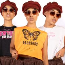 Kit Com 3 Regatas Cropped Com Corte a Laser