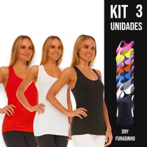 Kit com 3 REGATAS DRY FEMININA Camiseta Blusinha tecido furadinho Academia Fitness Corrida Yoga 653