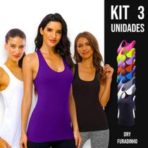 Kit com 3 REGATAS DRY FEMININA Camiseta Blusinha tecido furadinho Academia Fitness Corrida Yoga 660 Kit com 3 REGATAS DRY FEMININA Camiseta Blusinha tecido furadinho Academia Fitness Corrida Yoga 660