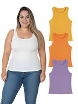 Kit Com 3 Regatas Ribana Feminina Cores Sortidas Plus Size Cor:ColoridoTamanho:Único