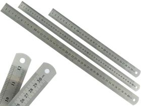 Kit Com 3 Réguas Metal Leve De Aço Inoxidável Tamanho 30 40 e 50 cm Marcação Baixo Relevo Escolar Escritório Engenheiro