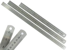 Kit Com 3 Réguas Metal Leve De Aço Inoxidável Tamanho 30 40 e 60 cm Marcação Baixo Relevo Escolar Escritório Engenheiro