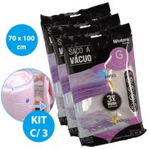 Kit Com 3 Sacos A Vácuo Grande Mala Roupa Viagem 70 x 100 cm
