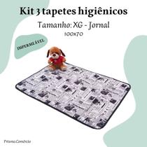 Kit com 3 Sanitários Higiênicos Impermeáveis para Cães Lavável - 100x70 Tam EG - Estampa Jornal - VILA FLOR