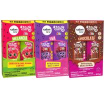 Kit com 3 Shampoo e Condicionador todecacho Kids Uva, Melancia e Chocolate Salon Line