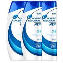 Kit com 3 Shampoos Head & Shoulders Anticaspa 3 em 1 Masculino 200ml
