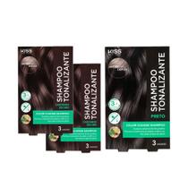 Kit com 3 Shampoos Tonalizantes Color Change 02 Castanho Escuro + 01 Preto - Kiss New York