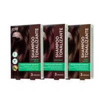 Kit com 3 Shampoos Tonalizantes Color Change Castanho Médio, Borgonha e Loiro Escuro - Kiss New York