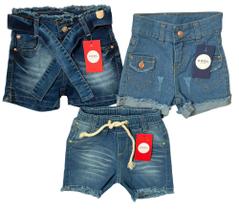 kit com 3 shorts jeans infantil juvenil meninas com lycra feminino de 1 a 16 anos
