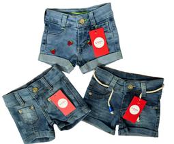 kit com 3 shorts jeans infantil juvenil meninas com lycra feminino de 1 a 16 anos