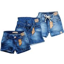 Kit com 3 shorts jeans infantil menina com lycra .