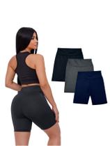Kit Com 3 Shorts Longo Academia Suplex Cintura Alta Feminino Kit Com 3 Shorts Longo Academia Suplex Cintura Alta Feminino