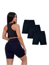 Kit Com 3 Shorts Longo Academia Suplex Cintura Alta Feminino