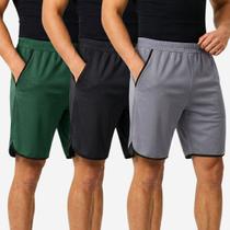 Kit com 3 Shorts Masculino com Bolsos e Abertura Lateral Fitness Academia Futebol Bermuda Casual
