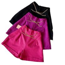 Kit com 3 Shorts Plus Size de Linho com Correntes Alfaiataria Feminino - Conforto e Estilo G1 ao G3