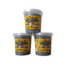 Kit Com 3 Slimes Prata Kimeleka Metal Colors Acrilex 180g