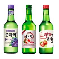 Kit com 3 Soju Bebida Coreana Blueberry, Lichia e Morango 360ml - Lotte e Hanjan