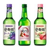 Kit com 3 Soju Bebida Coreana Blueberry, Lichia e Pêssego 360ml - Lotte e Hanjan