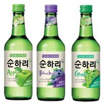 Kit com 3 Soju Bebida Coreana Blueberry, Uva e Maça 360ml