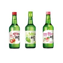 Kit com 3 Soju Bebida Coreana Morango, Uva e Pessêgo 360ml