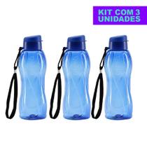 Kit Com 3 Squeeze Garrafa De Água Plástica Transparente 650ml Com Alça - Dty