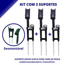 Kit com 3 Suporte Duplo P/ Vara De Pesca Desmontável AD403